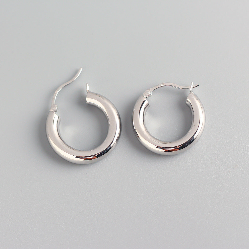 Sweet Cool Style S925 Sterling Silver Geometric Round Hoop Earrings