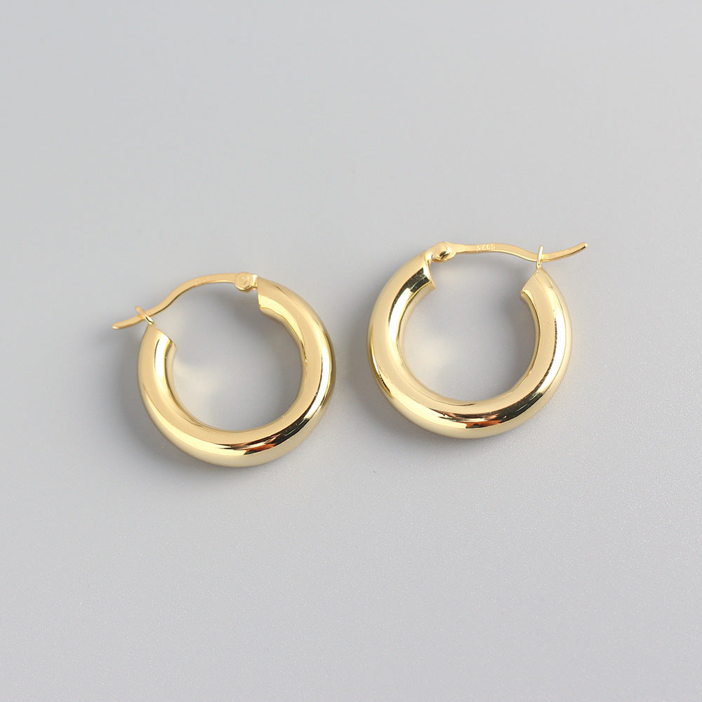 Sweet Cool Style S925 Sterling Silver Geometric Round Hoop Earrings