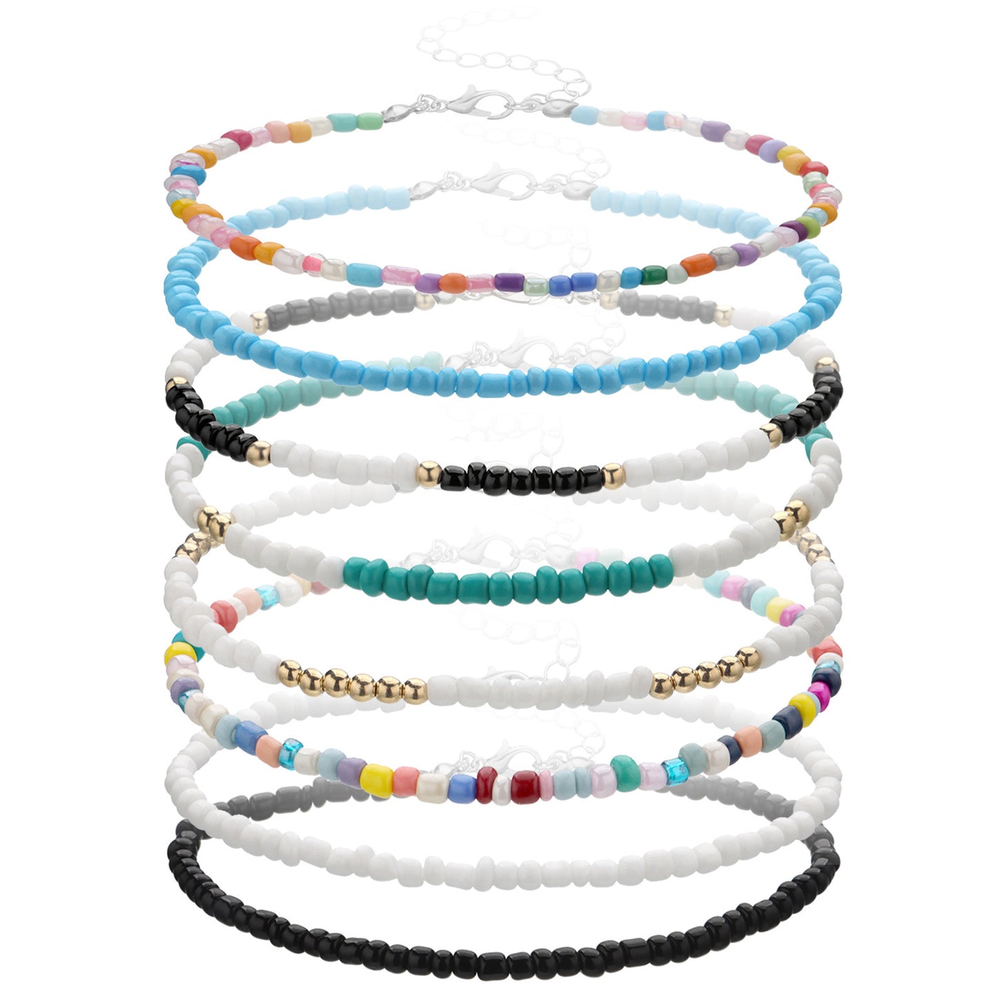 Handmade Geometric Glass Beads Anklet for Women Adjustable