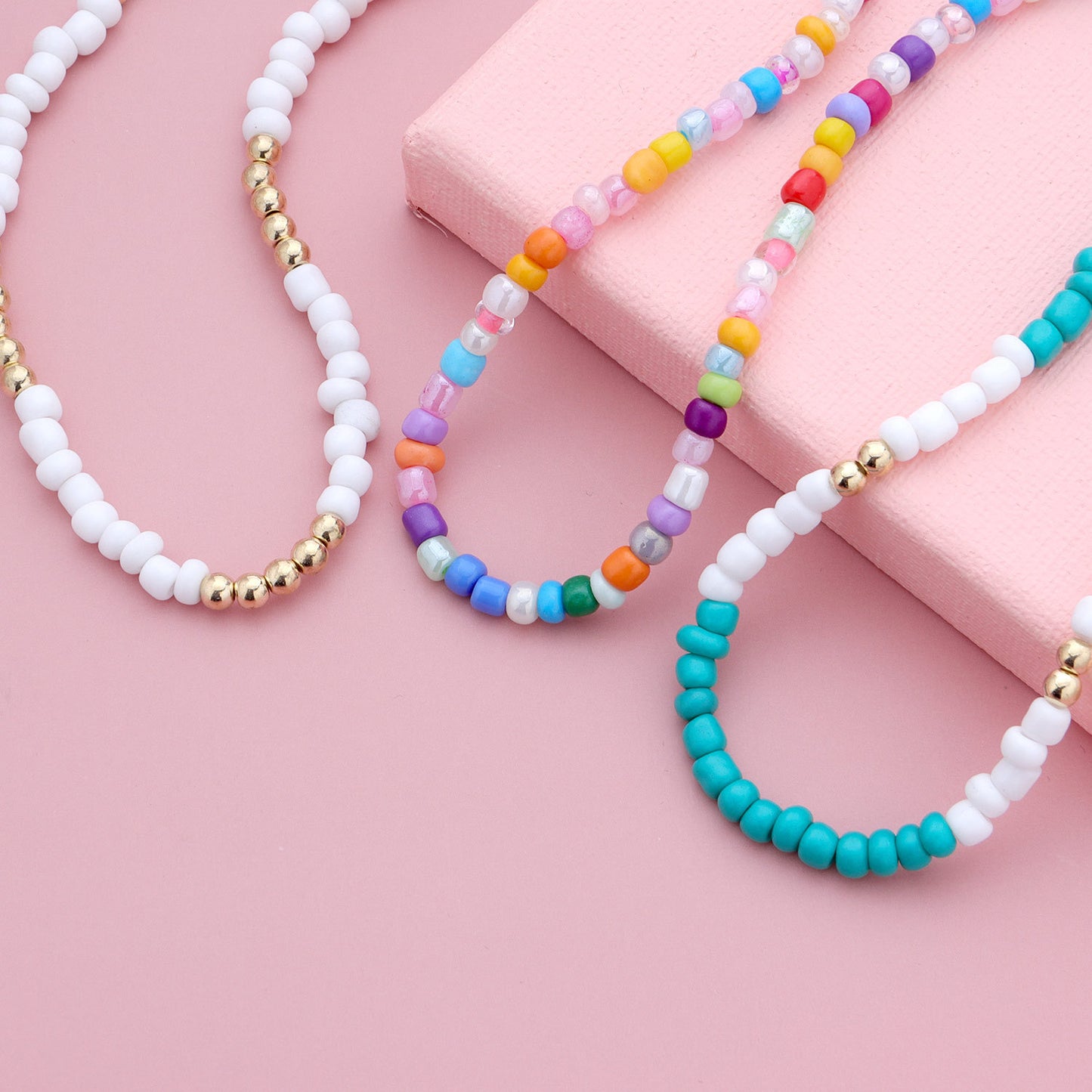 Handmade Geometric Glass Beads Anklet for Women Adjustable