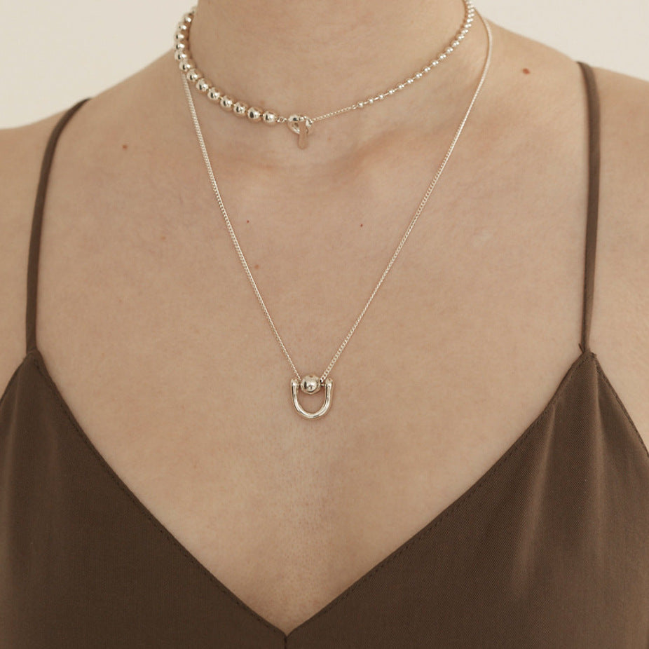 Collar de Cadena de Bolas Redondas de Plata de Ley 925 Minimalista con Baño de Oro y Diseño de Puntos