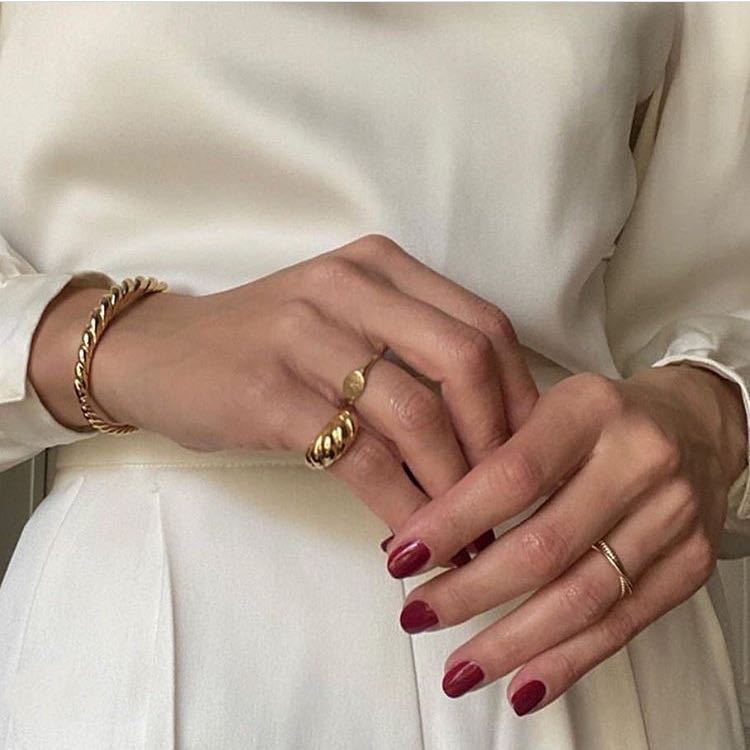 French Style Minimalist 925 Sterling Silver Geometric Rope Chain Wide Band Ring for Women