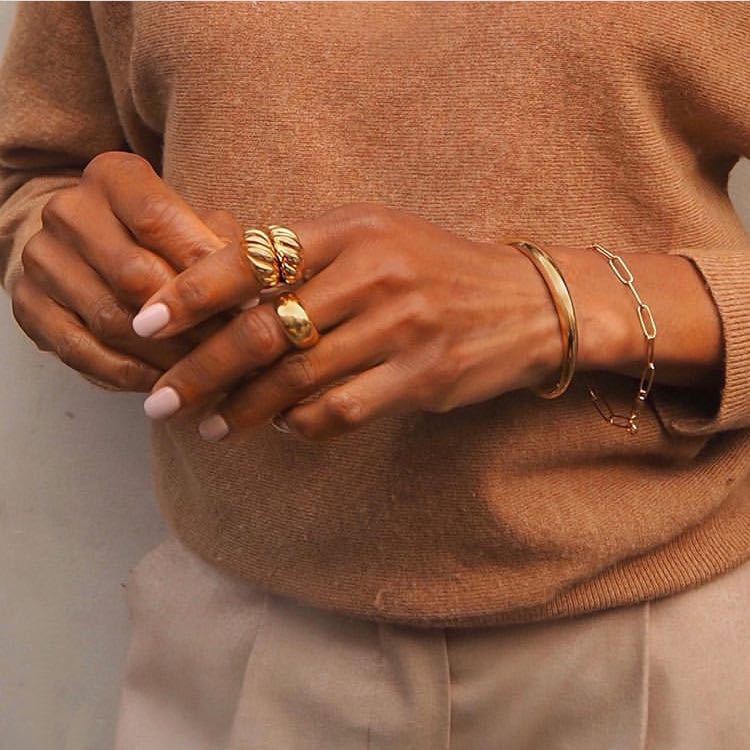 French Style Minimalist 925 Sterling Silver Geometric Rope Chain Wide Band Ring for Women