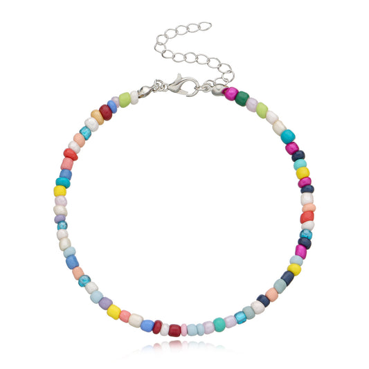 Handmade Geometric Glass Beads Anklet for Women Adjustable