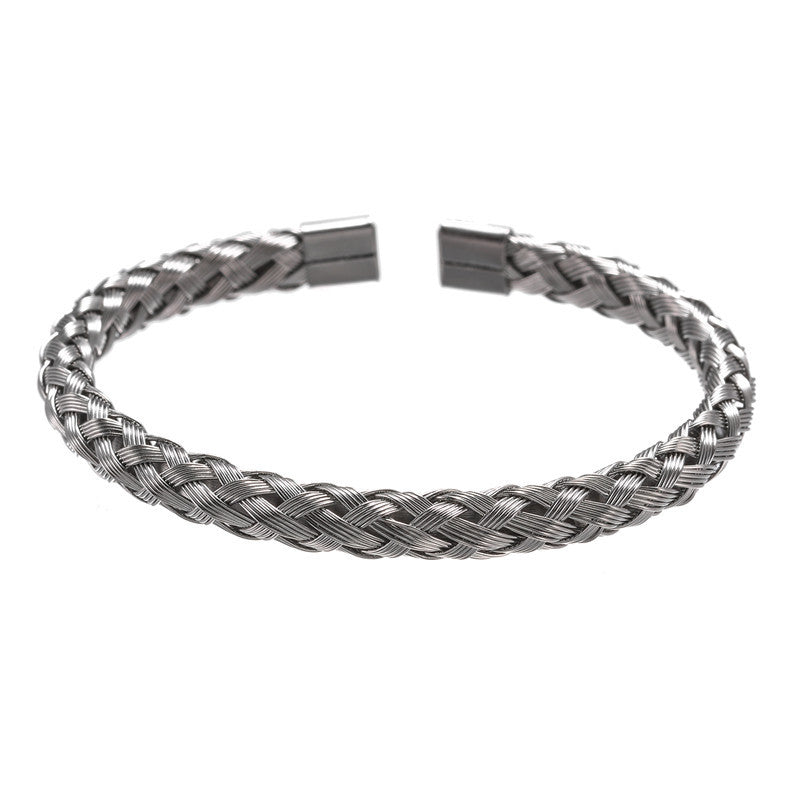 Minimalist Titanium Steel Rope Chain Open Cuff Bracelet Unisex