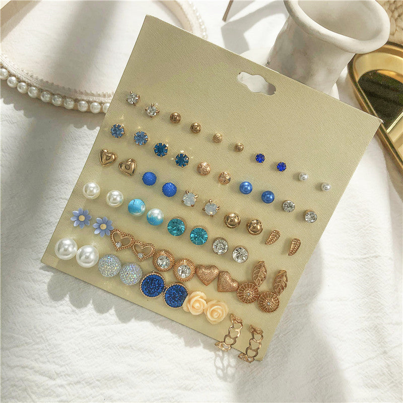 Sweet Geometric Crystal Inlay Alloy Earring Set with Stainless Steel Posts