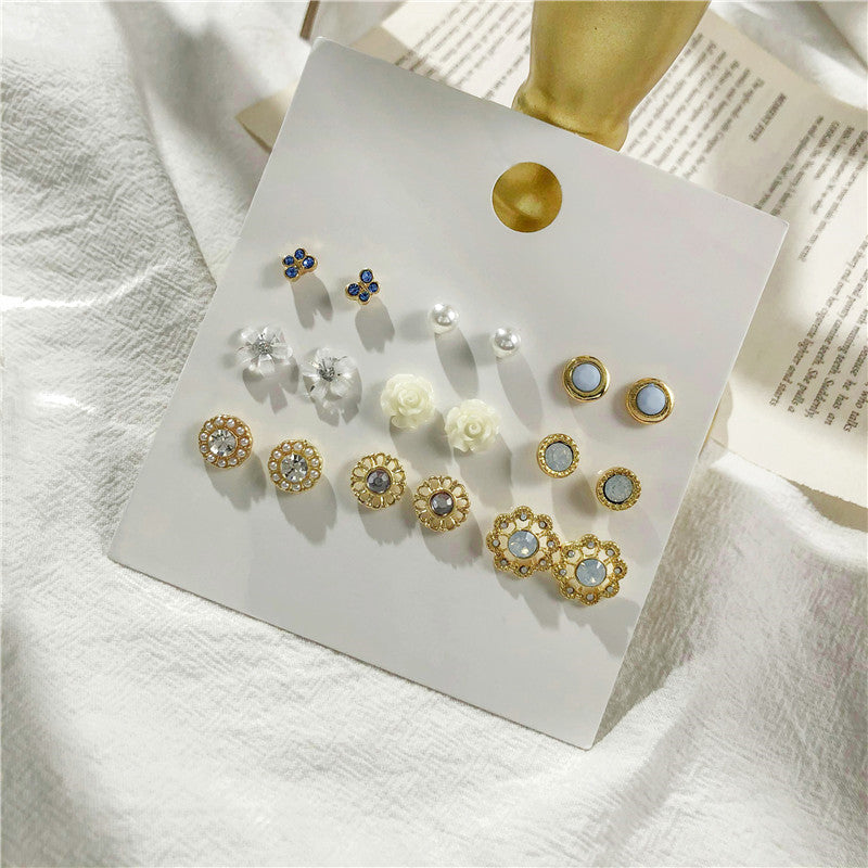 Minimalist Sweet Geometric Floral Micro-inlay Crystal Alloy Earrings for Women