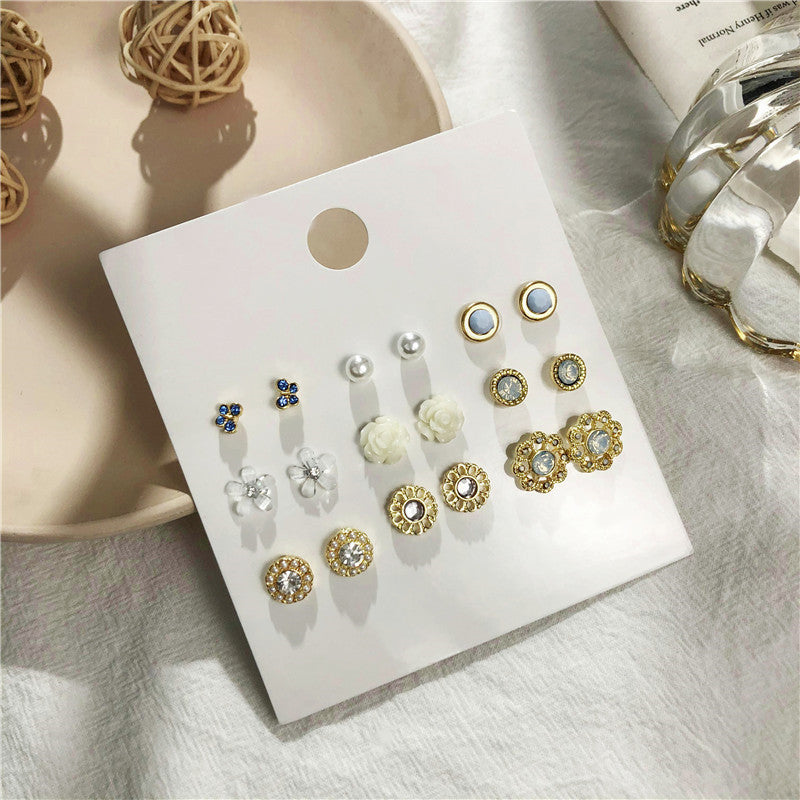 Minimalist Sweet Geometric Floral Micro-inlay Crystal Alloy Earrings for Women