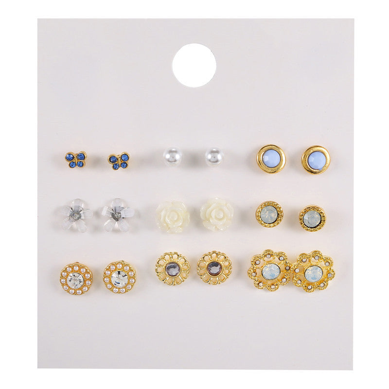 Minimalist Sweet Geometric Floral Micro-inlay Crystal Alloy Earrings for Women