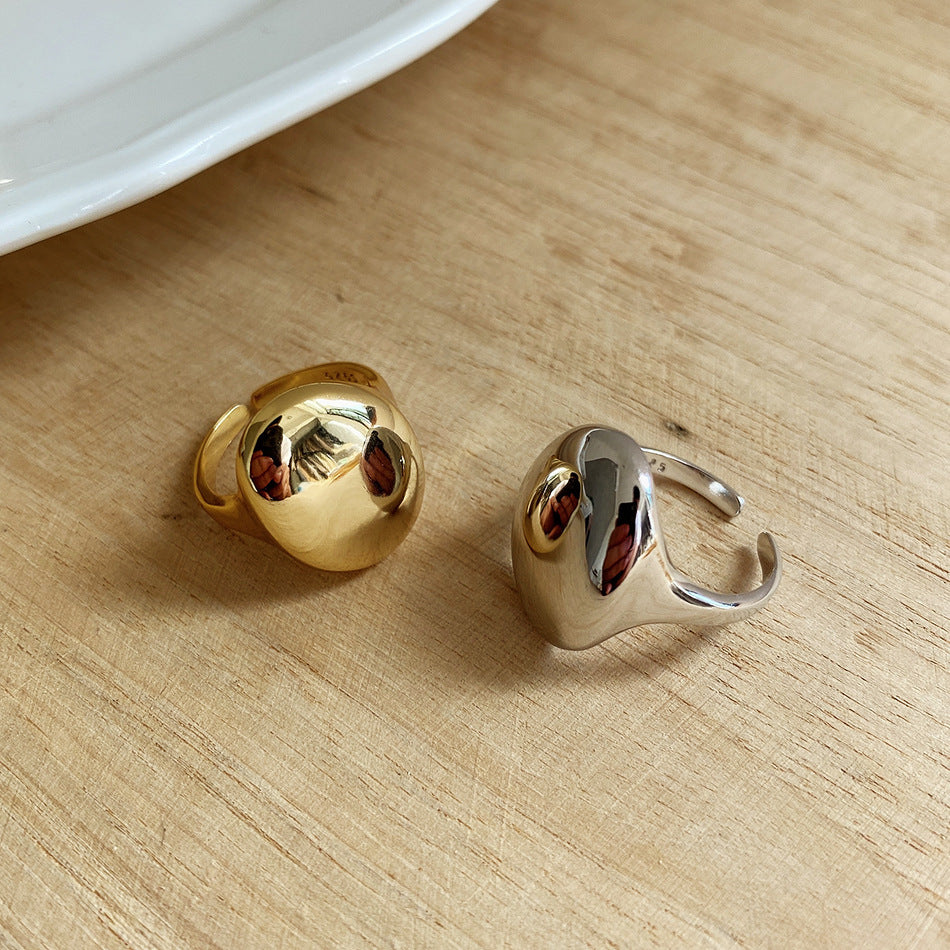 Anello da donna in argento sterling 925 lucido con motivo geometrico ovale, delizioso
