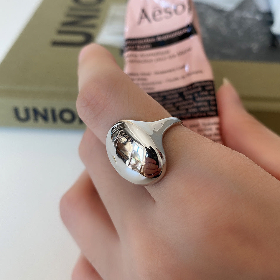 Anello da donna in argento sterling 925 lucido con motivo geometrico ovale, delizioso