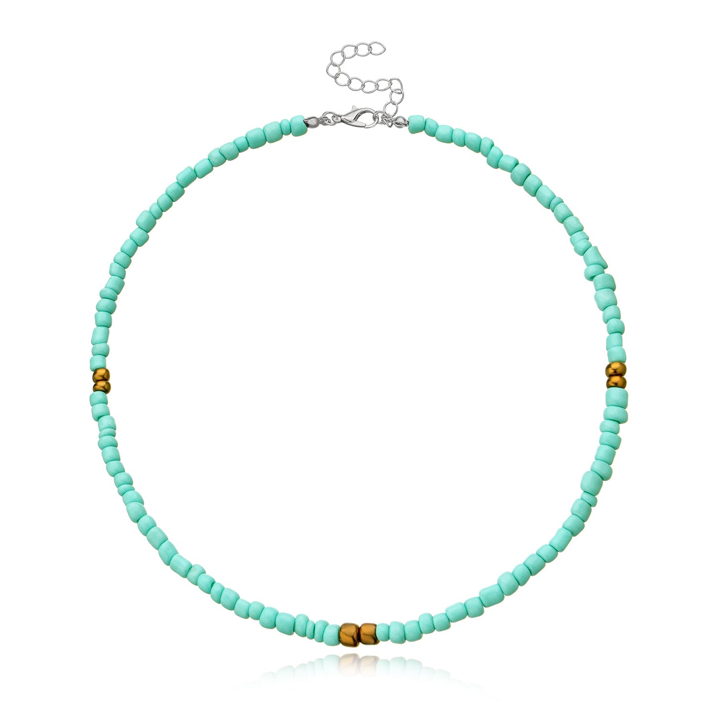 Bohemian Short Choker Necklace with Adjustable Fish Line Chain and Geometric Seed Beads