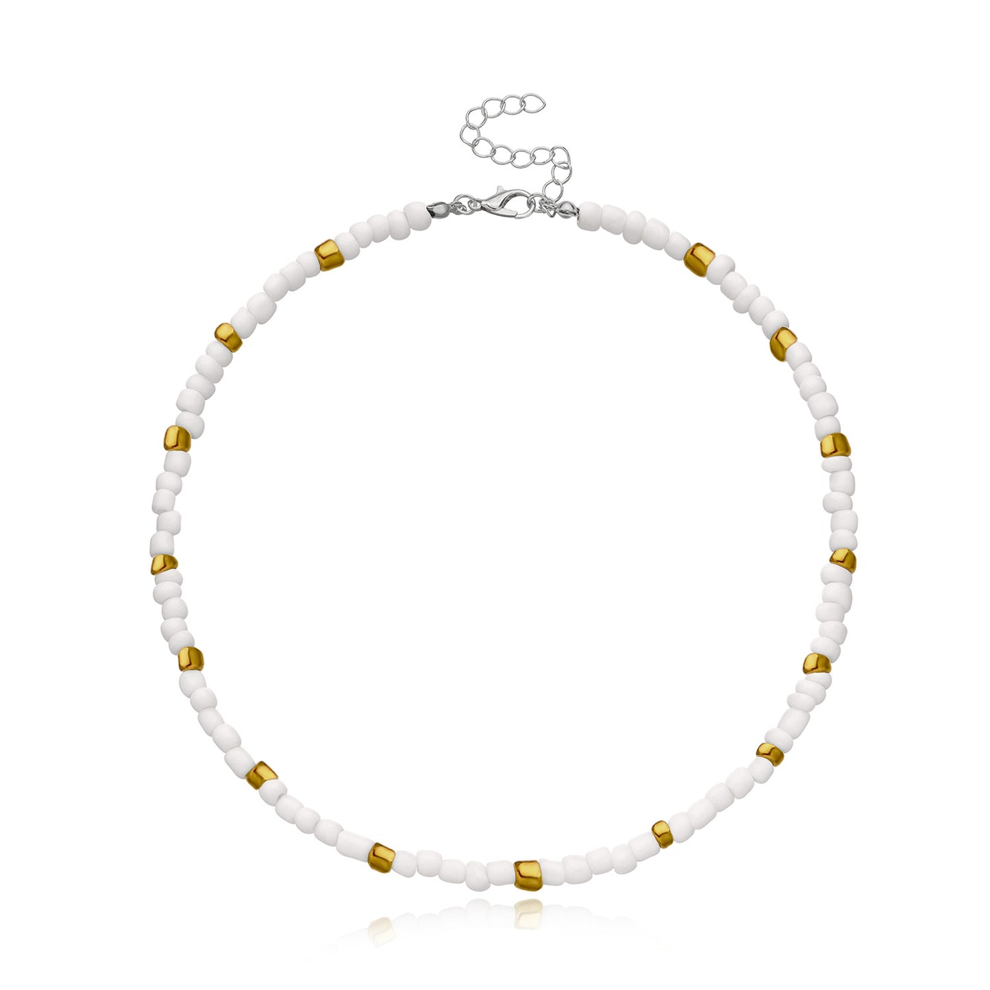 Bohemian Short Choker Necklace with Adjustable Fish Line Chain and Geometric Seed Beads