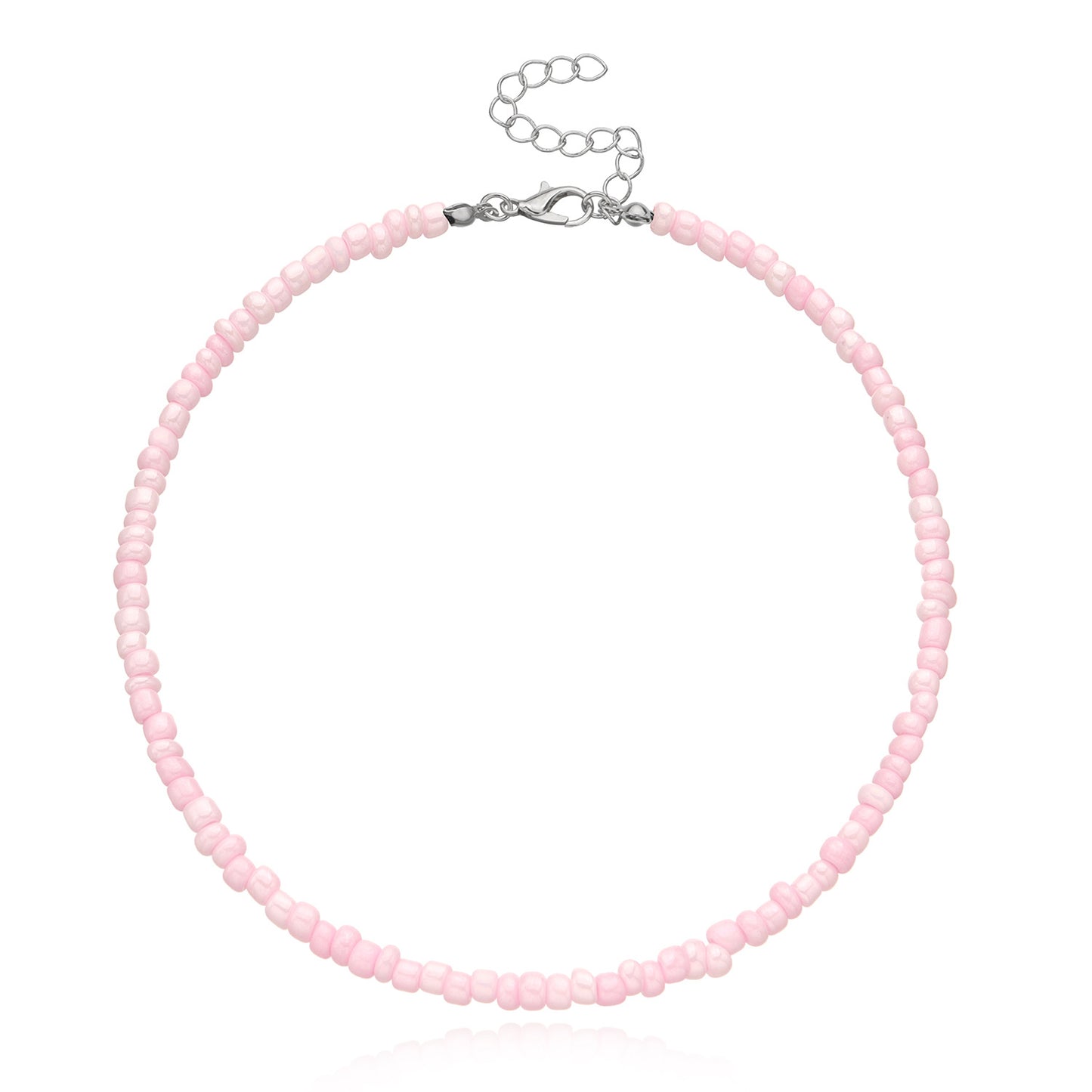 Bohemian Short Choker Necklace with Adjustable Fish Line Chain and Geometric Seed Beads