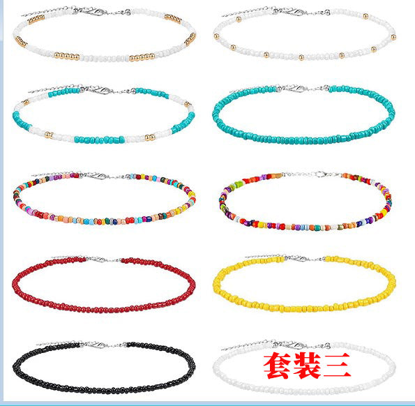 Bohemian Short Choker Necklace with Adjustable Fish Line Chain and Geometric Seed Beads