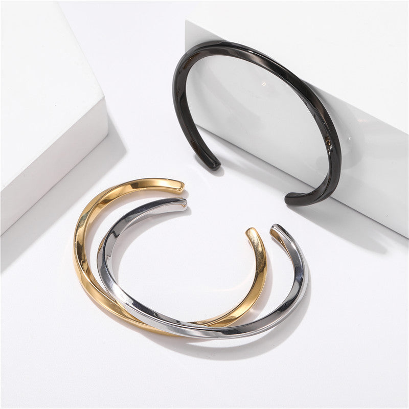 Minimalist Geometric Titanium Steel C-Shape Open Bangle