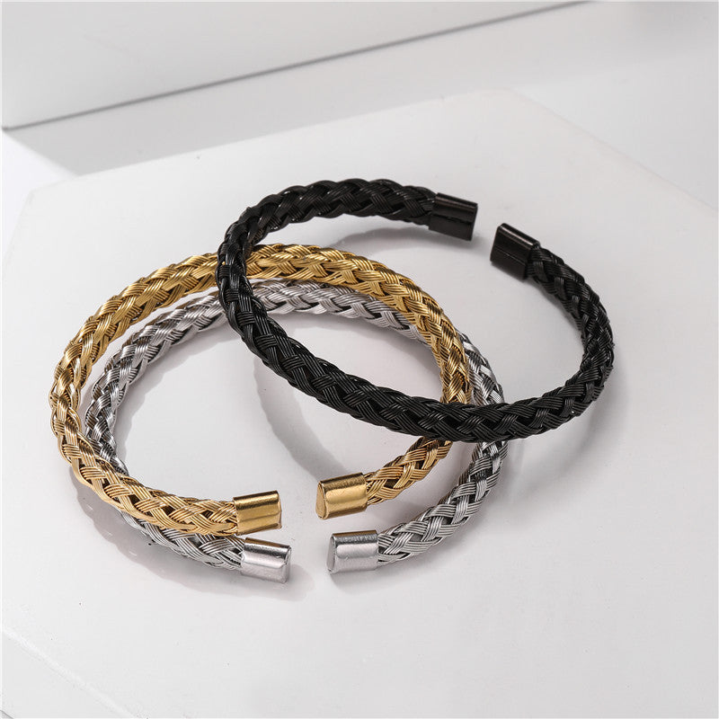 Minimalist Titanium Steel Rope Chain Open Cuff Bracelet Unisex