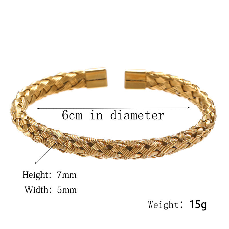 Minimalist Titanium Steel Rope Chain Open Cuff Bracelet Unisex