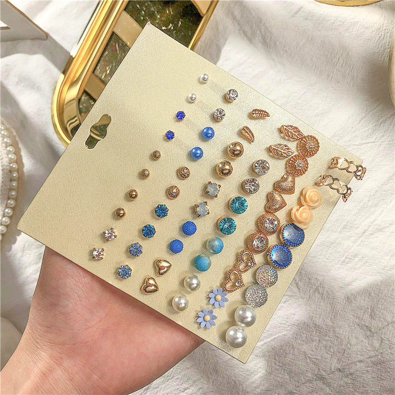 Sweet Geometric Crystal Inlay Alloy Earring Set with Stainless Steel Posts