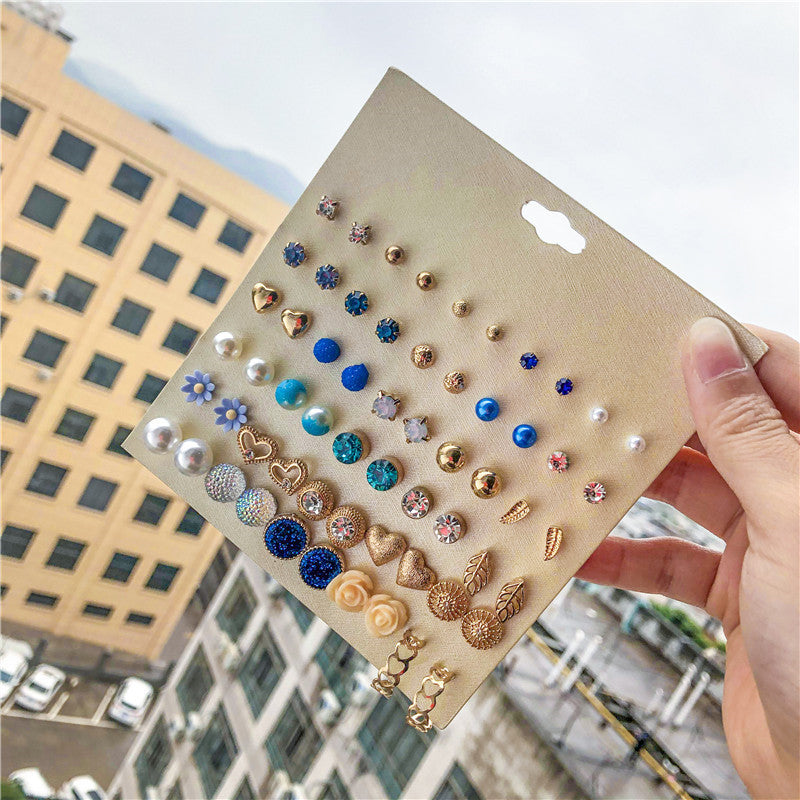 Sweet Geometric Crystal Inlay Alloy Earring Set with Stainless Steel Posts