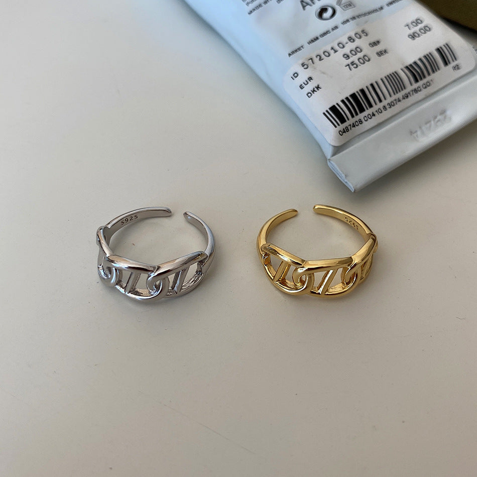 Minimalist Sweet 925 Sterling Silver Gold Plated Letter Open Ring for Women