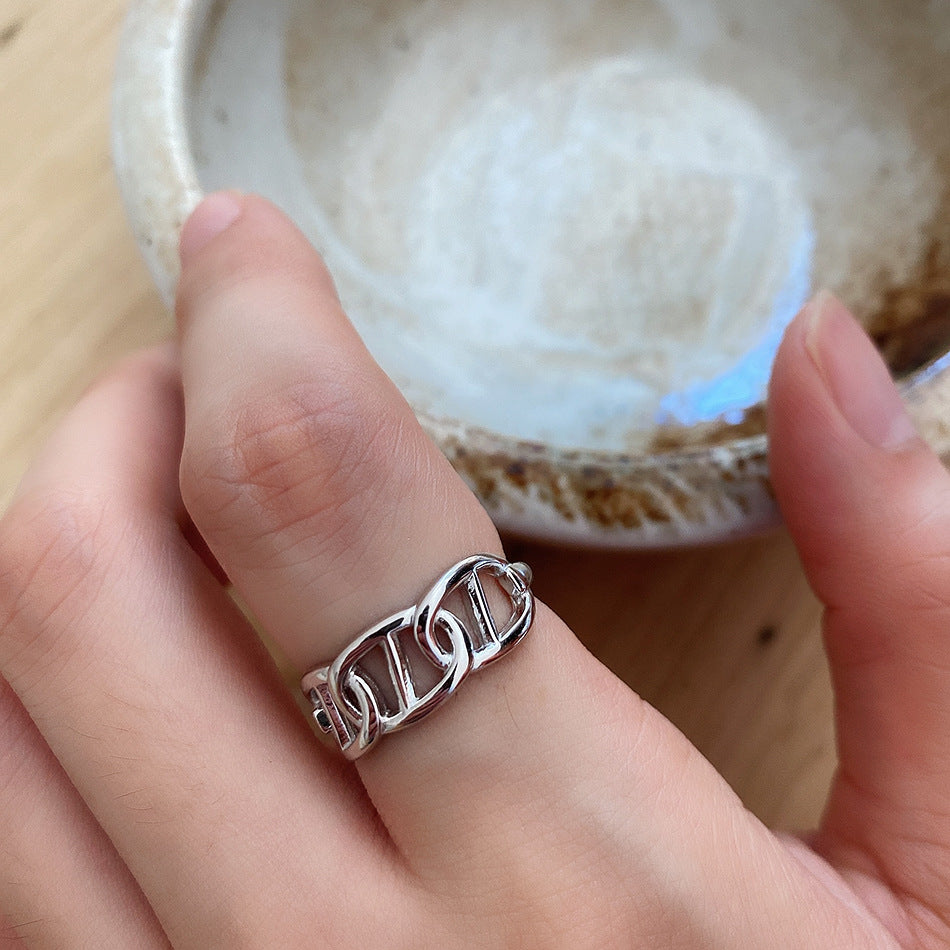 Minimalist Sweet 925 Sterling Silver Gold Plated Letter Open Ring for Women