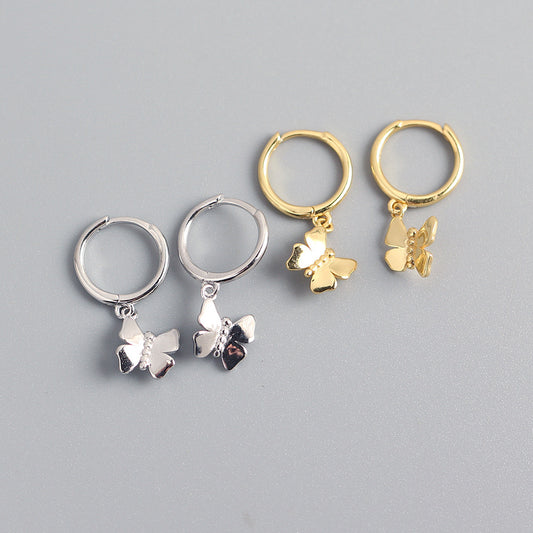 Minimalist Sweet 925 Sterling Silver Butterfly Earrings for Women