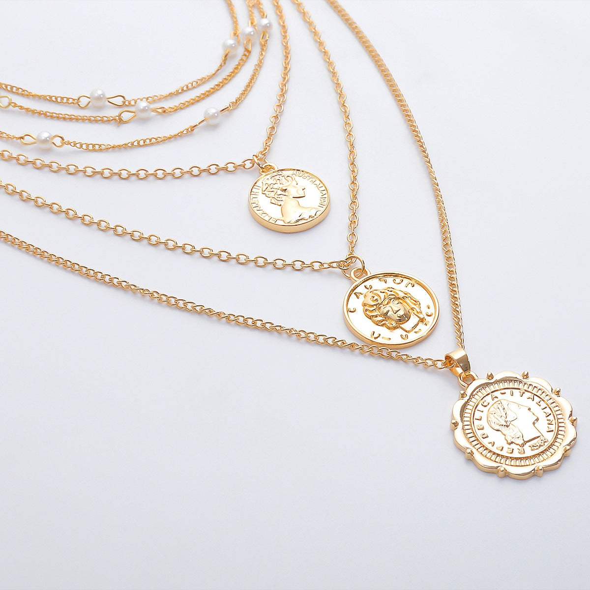 Vintage Alloy Plated Portrait Pendant Multi-layer Tassel Necklace for Women