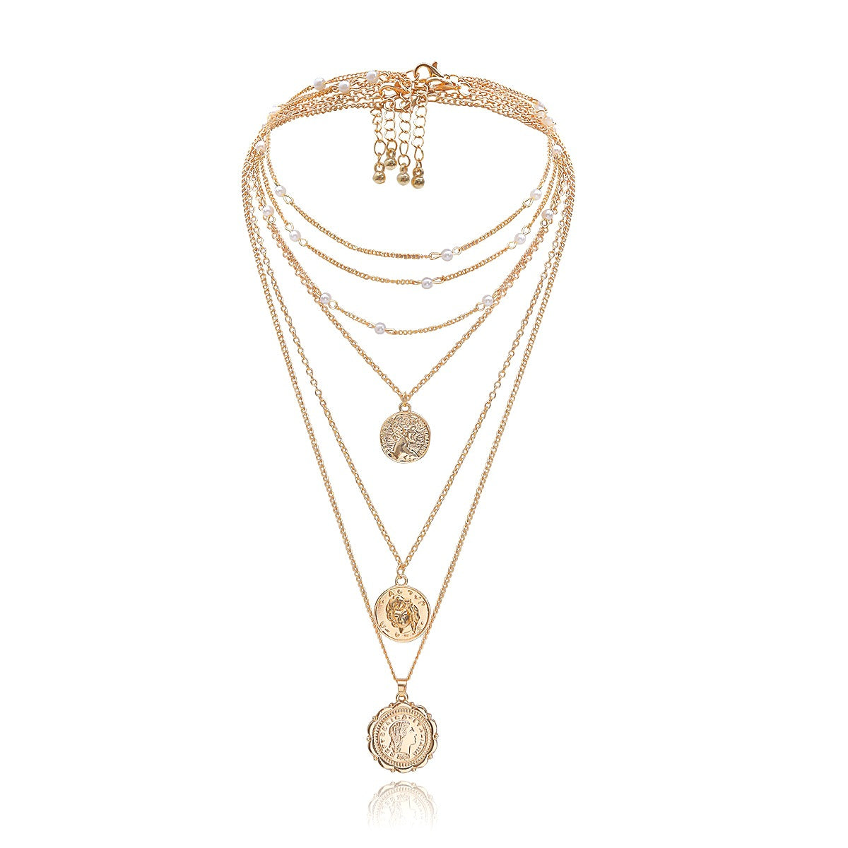 Vintage Alloy Plated Portrait Pendant Multi-layer Tassel Necklace for Women