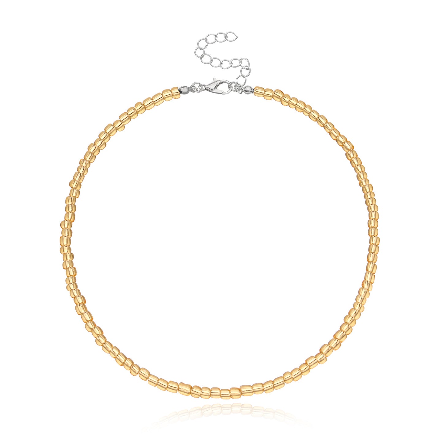 Bohemian Short Choker Necklace with Adjustable Fish Line Chain and Geometric Seed Beads