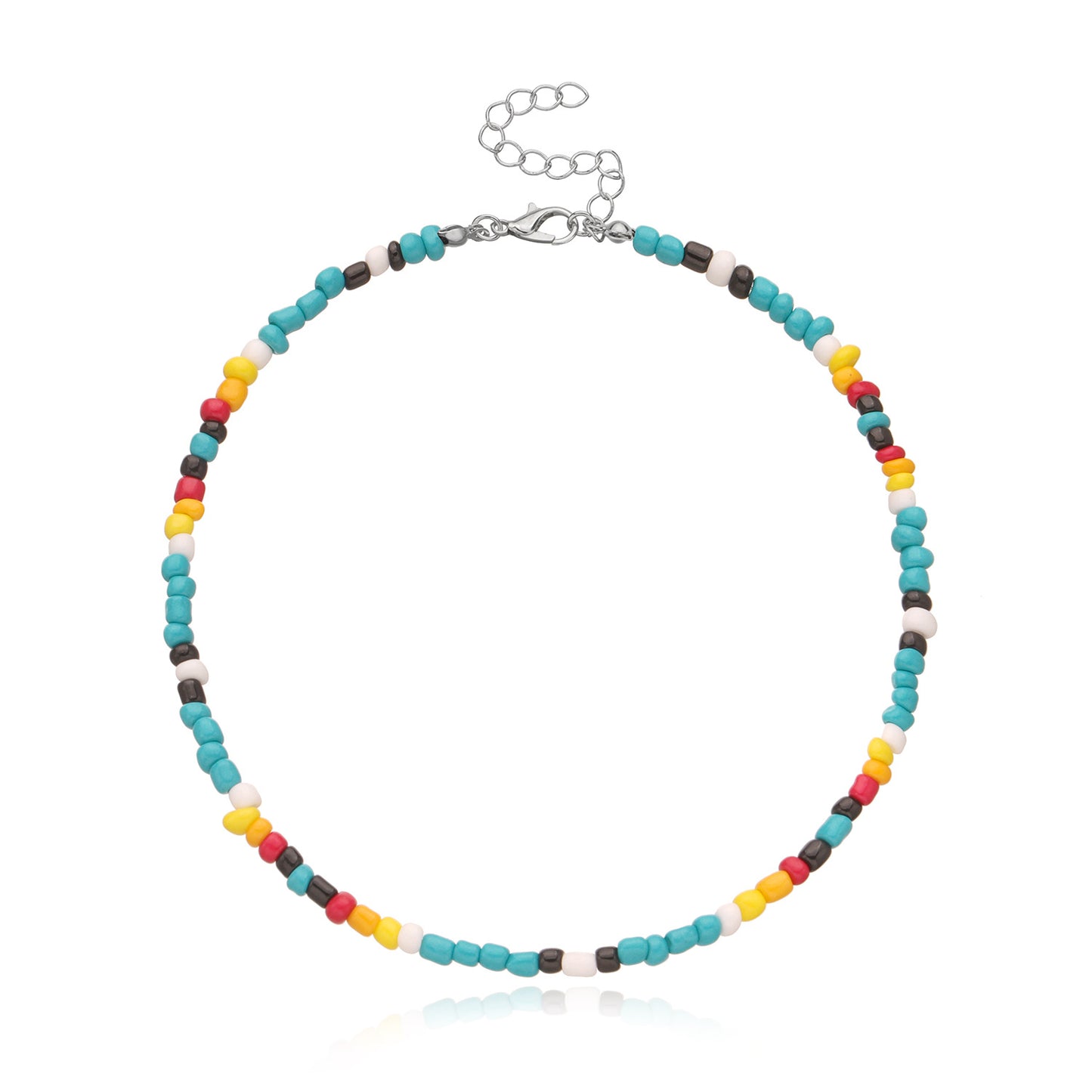 Bohemian Short Choker Necklace with Adjustable Fish Line Chain and Geometric Seed Beads