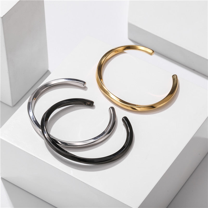 Minimalist Geometric Titanium Steel C-Shape Open Bangle