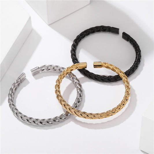 Minimalist Titanium Steel Rope Chain Open Cuff Bracelet Unisex