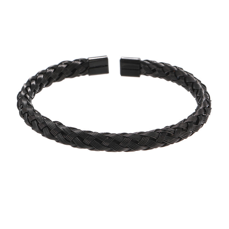 Minimalist Titanium Steel Rope Chain Open Cuff Bracelet Unisex