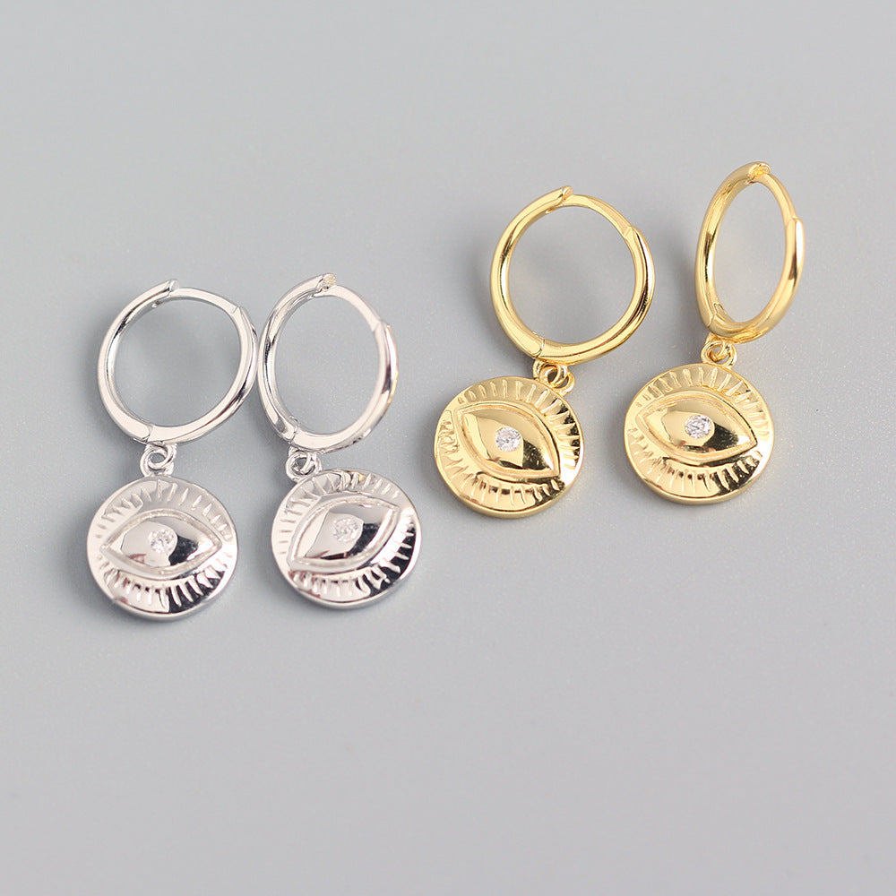 Sterling Silver Eye Design Ear Cuffs for Women, Punk Style, Unique Silver Earrings, S925 Pure Silver Jewelry