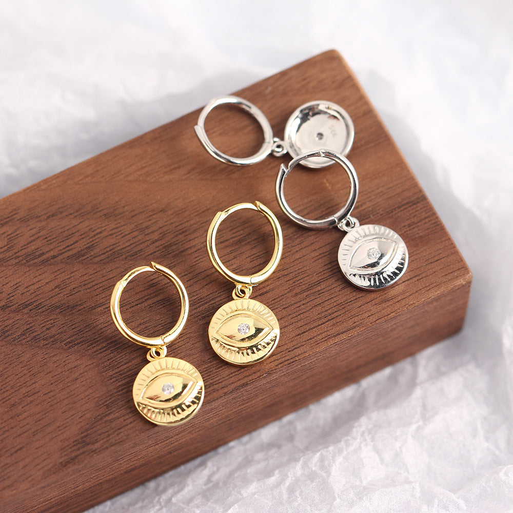 Sterling Silver Eye Design Ear Cuffs for Women, Punk Style, Unique Silver Earrings, S925 Pure Silver Jewelry