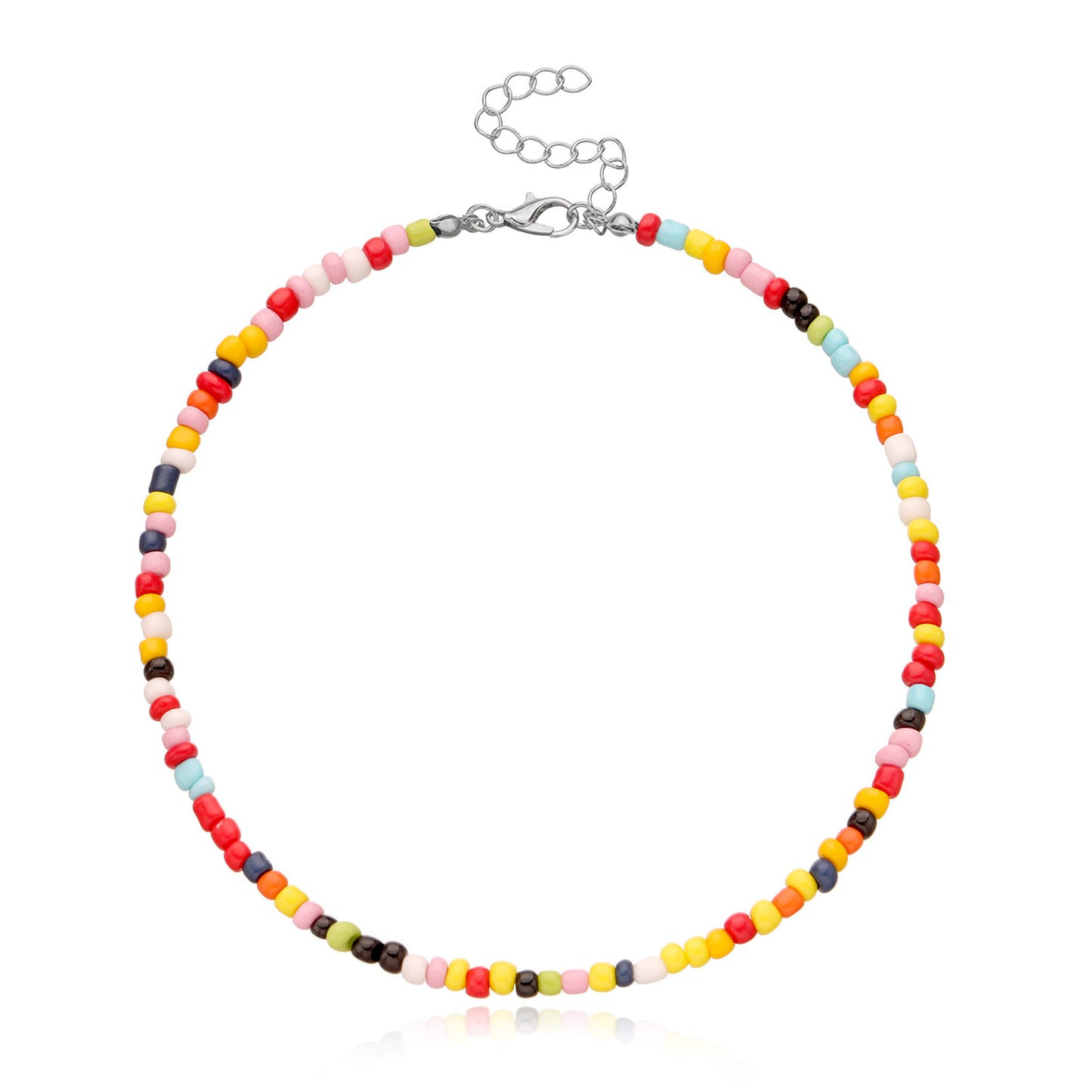 Bohemian Short Choker Necklace with Adjustable Fish Line Chain and Geometric Seed Beads