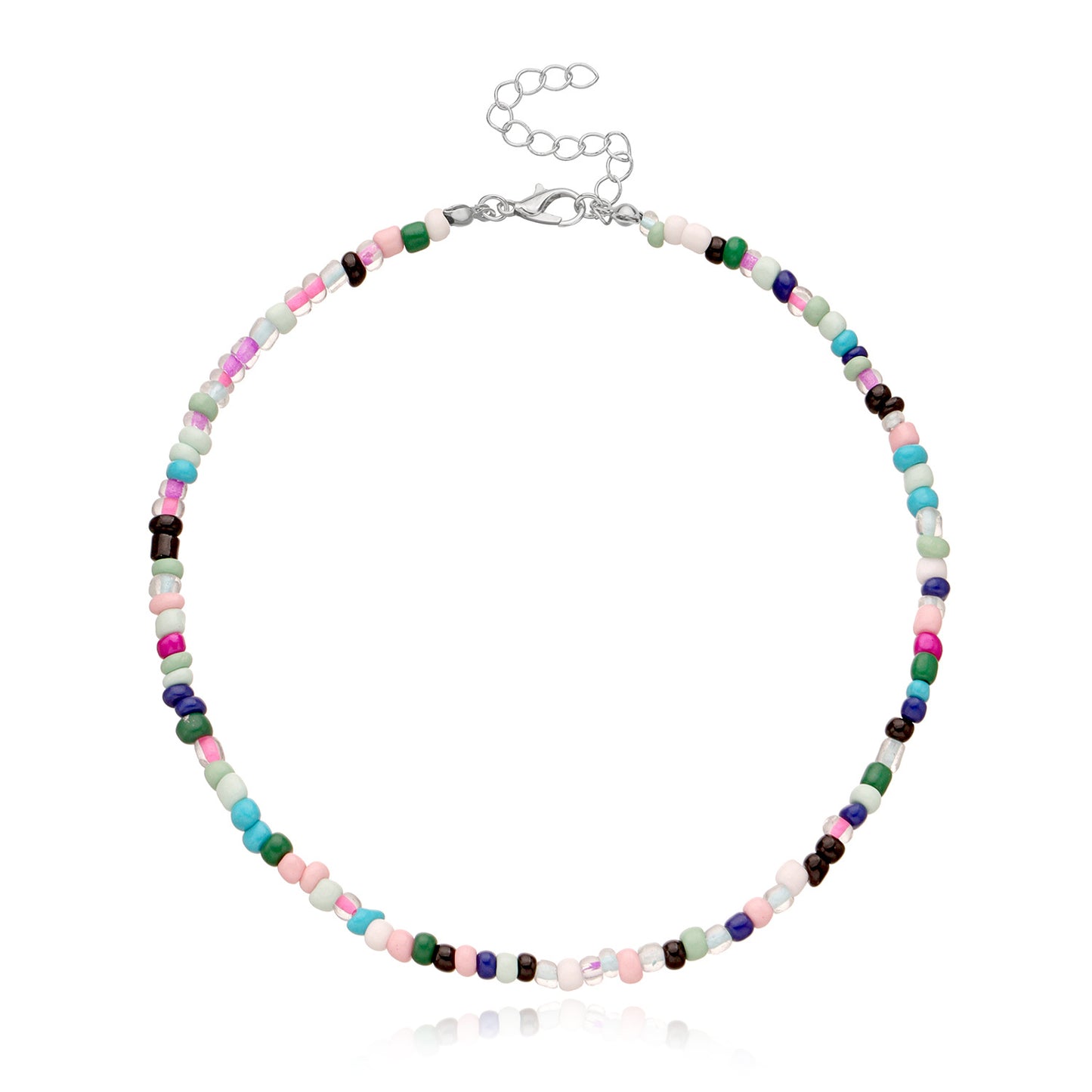 Bohemian Short Choker Necklace with Adjustable Fish Line Chain and Geometric Seed Beads