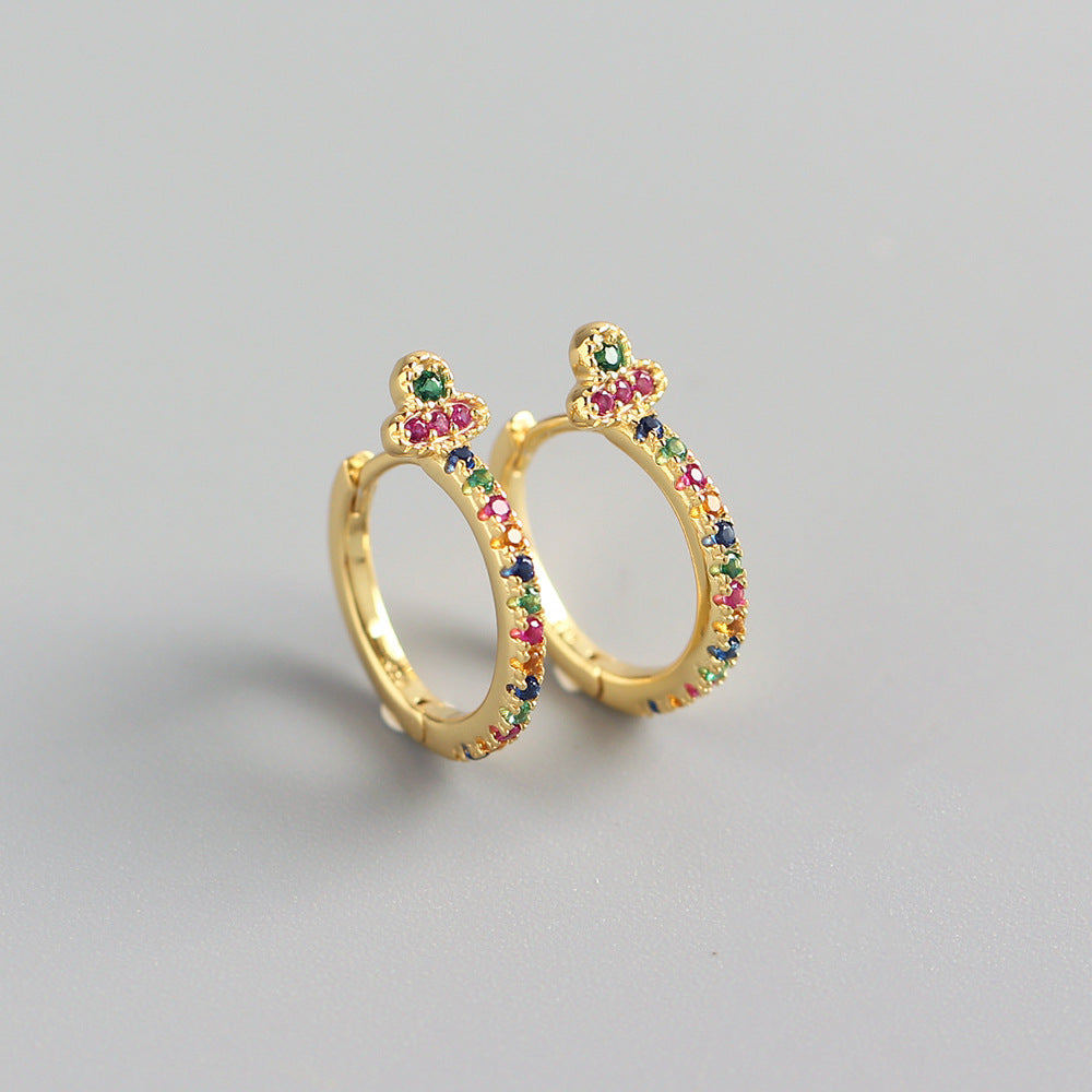 Minimalist 925 Sterling Silver Leaf Round Geometric Inlaid Cubic Zirconia Hoop Earrings