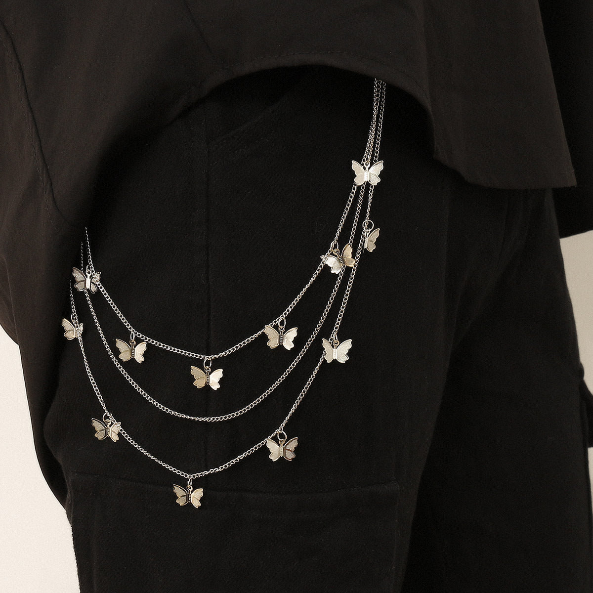 Punk Butterfly Pendant O-Chain Body Chain for Women, Metal Crafted with Fringe Details, Adjustable Length, Summer Winter Spring Autumn Wear