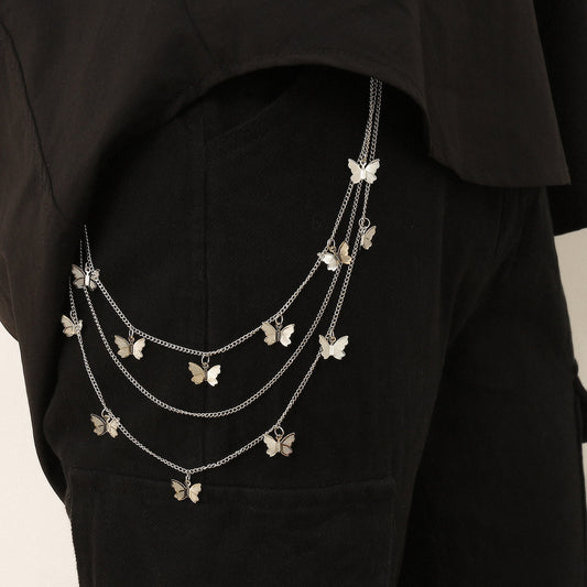 Punk Butterfly Pendant O-Chain Body Chain for Women, Metal Crafted with Fringe Details, Adjustable Length, Summer Winter Spring Autumn Wear
