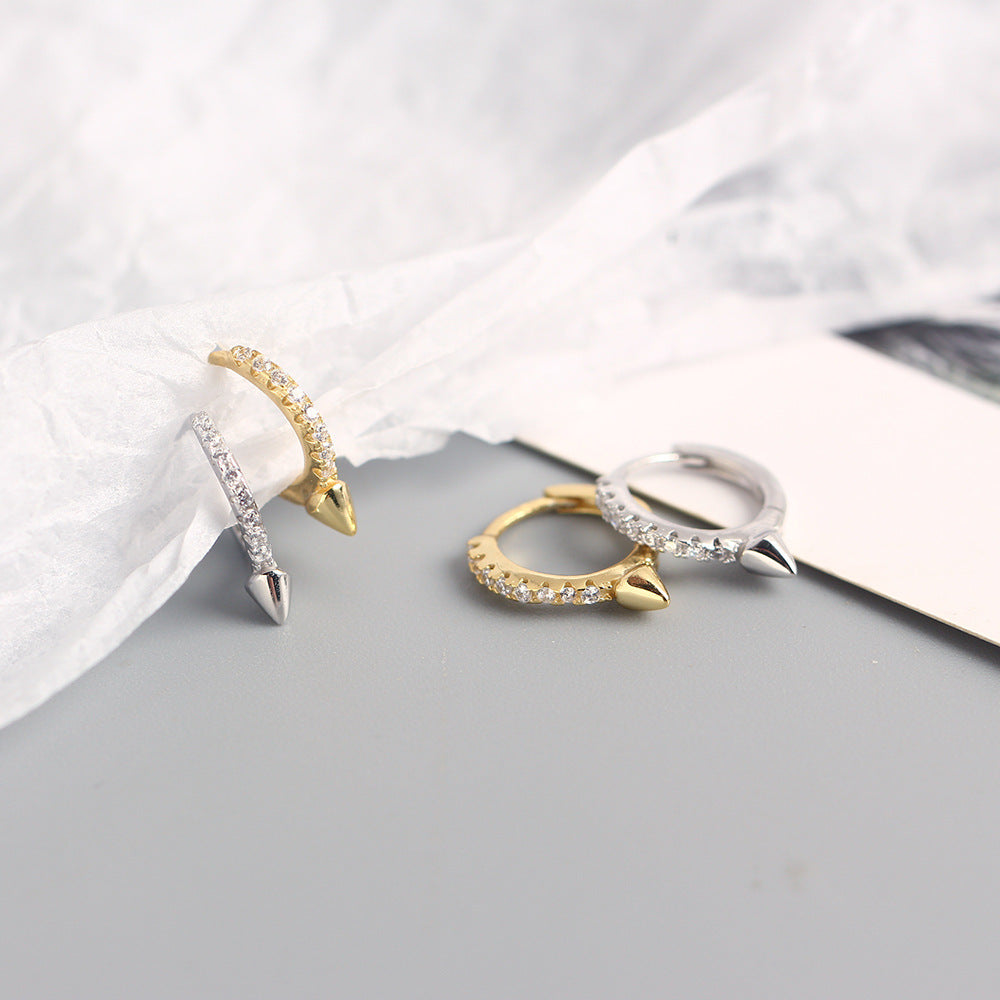 Orecchini a perno con strass punk in argento sterling S925, stile coreano, design geometrico minimalista YHE0228
