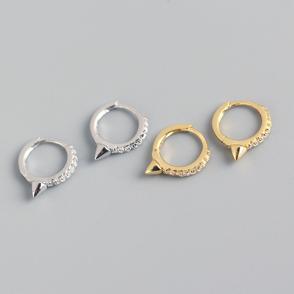 Orecchini a perno con strass punk in argento sterling S925, stile coreano, design geometrico minimalista YHE0228