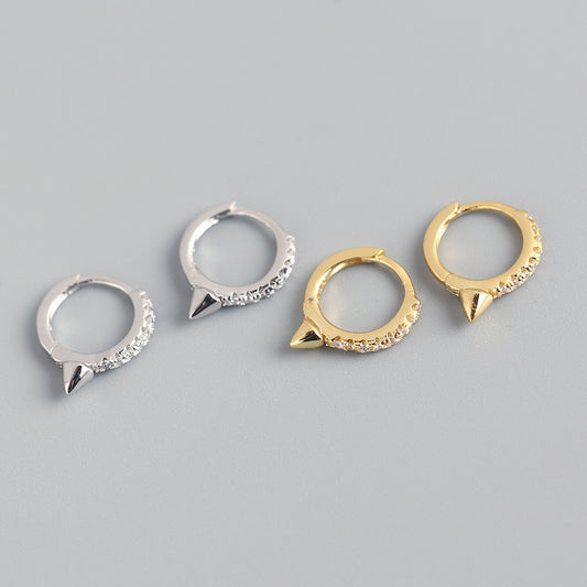Pendientes de tuerca de plata de ley 925 con diamantes de imitación estilo punk, diseño geométrico minimalista coreano YHE0228