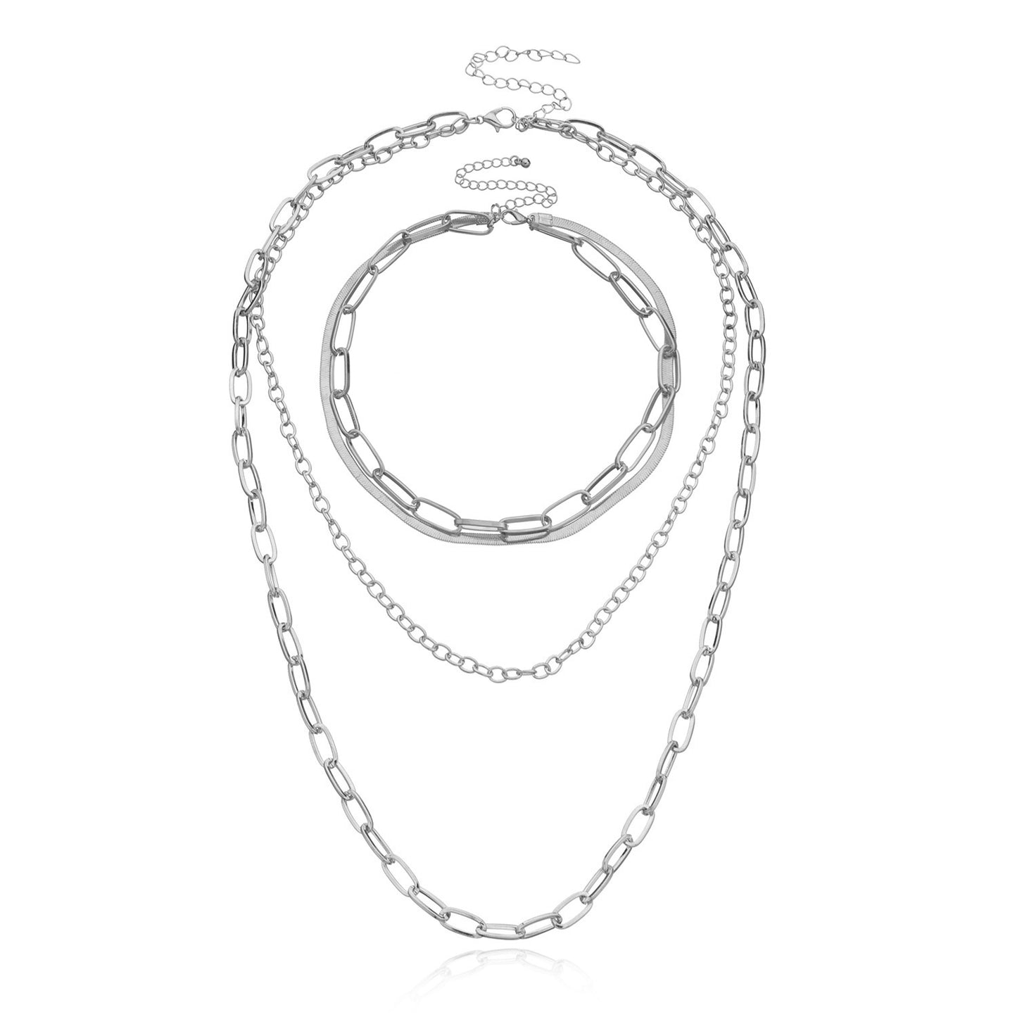 Punk Vintage Geometric Alloy Iron Chain Necklace for Women Fashionable Layered Statement Jewelry