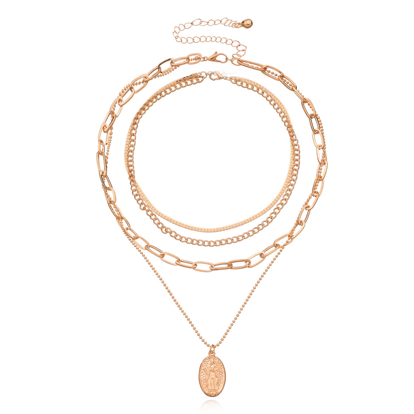 Women's Vintage Geometric Cross Chain Alloy Plated Pendant Necklace, Multi-Layered Statement Jewelry