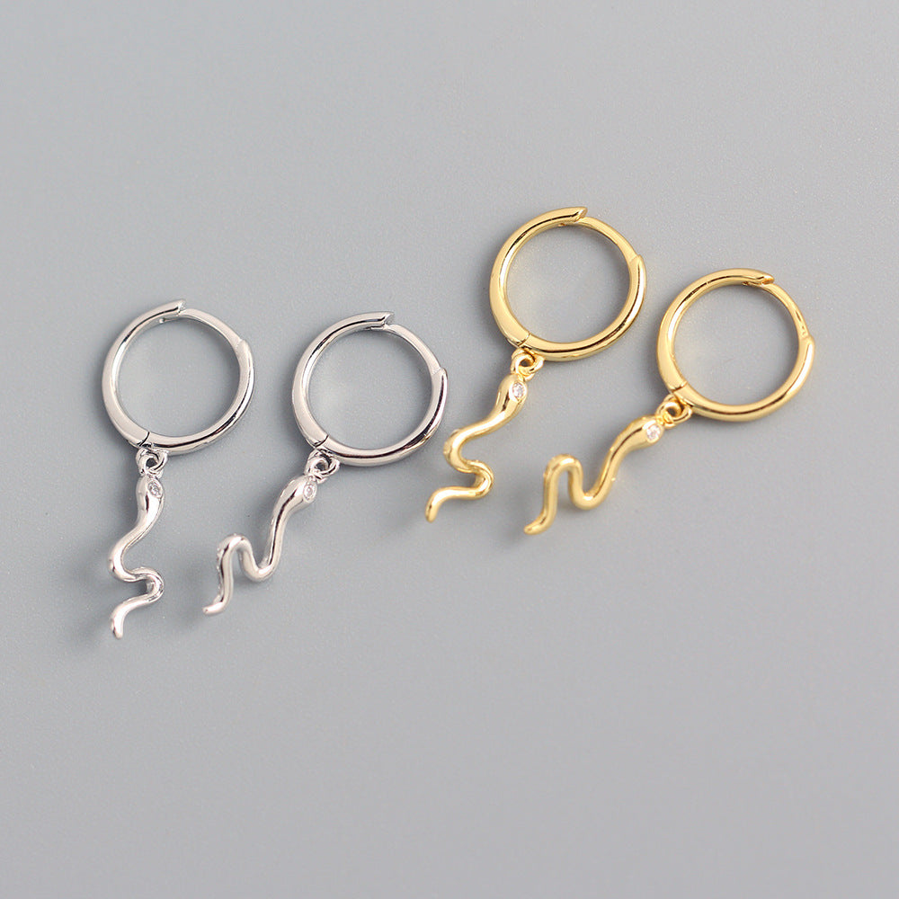 Orecchini a perno a serpente in argento sterling S925, gioielli di moda di lusso minimalista e di tendenza