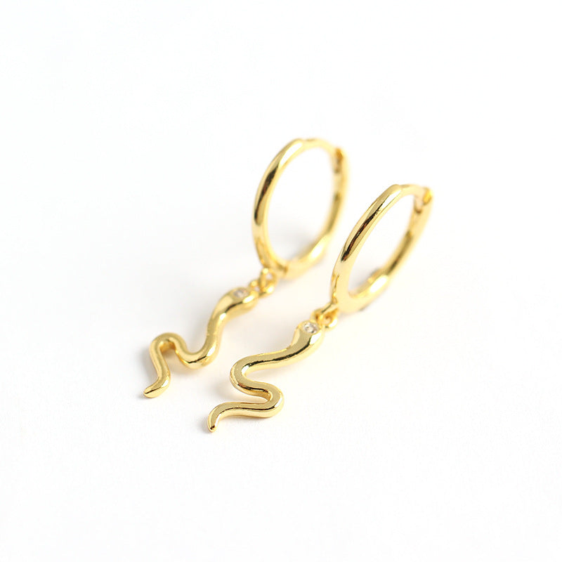 Orecchini a perno a serpente in argento sterling S925, gioielli di moda di lusso minimalista e di tendenza