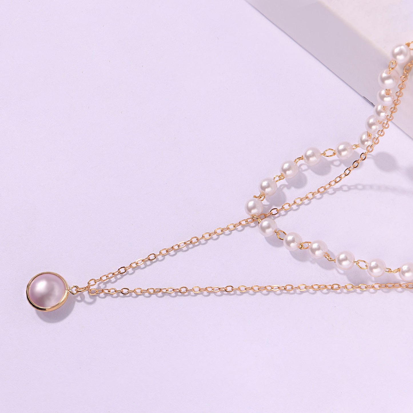 Women's Geometric Style Mother of Pearl Pendant Necklace, Multi-Layer Cross Chain, Alloy Plated Jewelry, Fashion Statement Piece