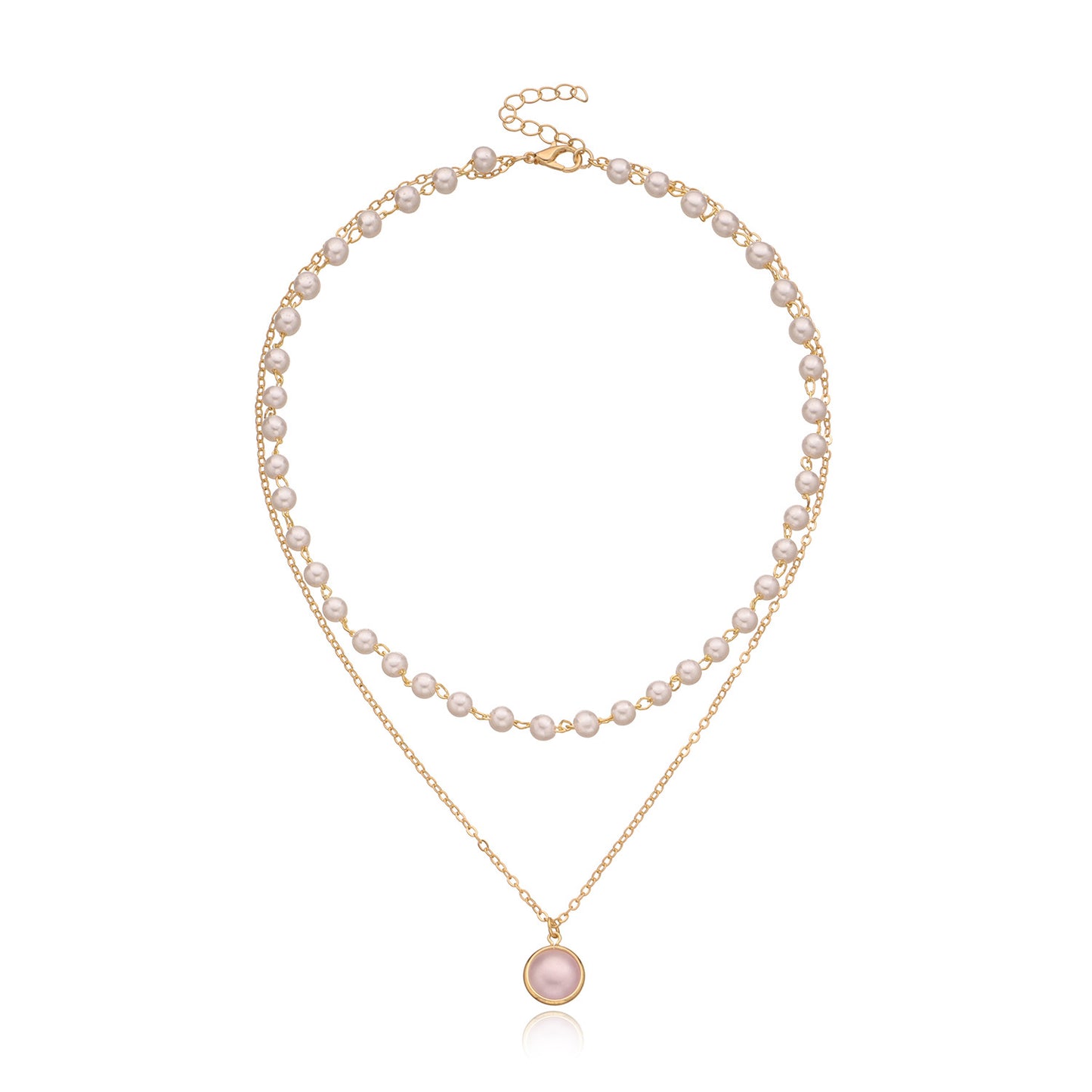 Women's Geometric Style Mother of Pearl Pendant Necklace, Multi-Layer Cross Chain, Alloy Plated Jewelry, Fashion Statement Piece